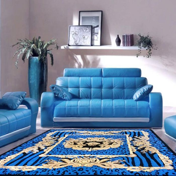 Blue Black and Gold Centre Square Animal Print